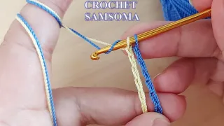 كروشيه غرزة مميزة تداخل لونين وبتكرار سطر واحد فقط / كروشي كولة لتزيين رقبة  التيشورتات Easy Crochet