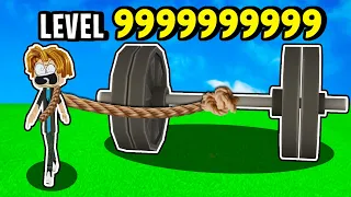 NOOB COM 0 DE FORÇA ARRASTA TODOS OS PESOS NO STRONGMAN SIMULATOR - ROBLOX
