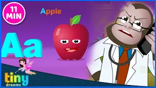 Five Little Monkeys Jumping The Bed and Learn Alphabet | Nursery Rhymes and Kids Songs