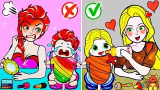 Paper Dolls Dress Up - Ladybug Bad Mom VS Rapunzel Good Mom Baby Care