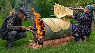 🌶️ Traditional Lavash Bread: Baking Bread on a Barrel Over Wood Fire