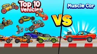 Muscle Car VS Top 10 Fastest Cars - Hill Climb Racing 2