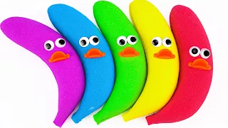 Satisfying Kinetic Sand Video | How To Make Rainbow Banana 🍌 Cutting Sound Relaxing | Lollipop ASMR
