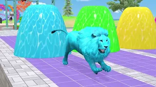 Colorful Slide Challenge with Lion, Buffalo and Friends