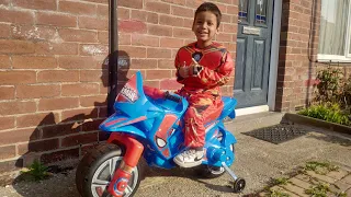 Little Boy with Iron man costume and Spider man bike Ride On Cars | Power wheel, Playtime