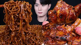 자메이카통다리 짜파게티 치즈볼 치킨 먹방ASMR MUKBANG BLACK BEAN NOODLES & SPICY BBQ CHICKEN チキン チーズボール eating sounds
