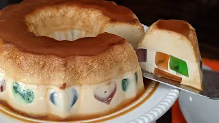 Gelatina + Flan = ¡¡GELAFLAN!!  Sin horno!! 2 Recetas y 1 solo Postre Paso a Paso. (English Subs)