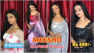 Designer saree from Meesho 🙈 underRS 500 | beautiful collection | Tryon guys 🦋 live review dekho OMG
