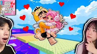 Thử Thách Leo Tháp Troll Ôm Em Bé Người Yêu 🥰 Ngáo Và Kemy Hug Troll Baby Tower Roblox 💖
