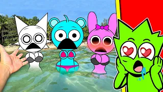 SPRUNKIS VAN A LA PLAYA EN BIKINI en la VIDA REAL! (Lime Reacciona en Sprunki Incredibox)
