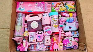 Unboxing Surprise Pink Stationery 📚, Erasner, Pencil Case, Sipper bottle, Piggy bank, Crayons, Pouch