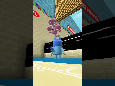 Bluey And Bingo PLAY A DUO MINECRAFT RUN TOGETHER! 2 🐺💙🤡 #shorts #minecraft #roblox
