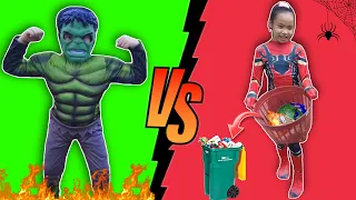 ละครสั้น นารา โมโห พี่เหนือ ใส่ชุด The Hulk ยักษ์เขียว พาพี่เหนือ ในชุด Spider man เก็บขยะ ลุยกันเลย