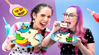 FAZENDO DESENHOS COM PANQUECA 😅 Paula Stephania X Dany Martines 🦄 Unicornio, Hello Kitty, Emoji