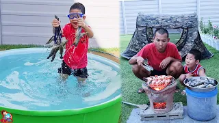 น้องบีม | เอาชีวิตรอด หากุ้งในบ่อน้ำ