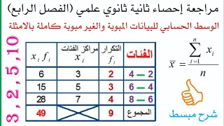 مراجعة مادة الاحصاء للصف الثاني ثانوي/ الوسط الحسابي