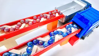 Marble Run ASMR ☆7 HABA Rattling Slope & BorneLund Twist , DumpTruck & GarbageTruck🛻