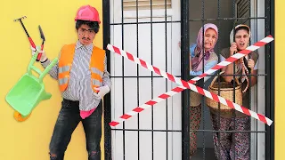 Komik videolar.  Fındık ailesi kapılarının önünde kazı çalışması