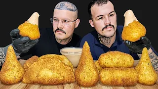 #460 ASMR COMENDO SALGADOS EM GERAL (COXINHA, RISOLES, SALSICHÃO) MUKBANG BRASIL.
