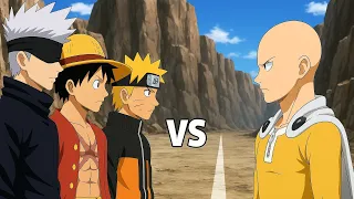 Saitama vs Naruto Gojo & Luffy 🤯🔥 #animebattle 
