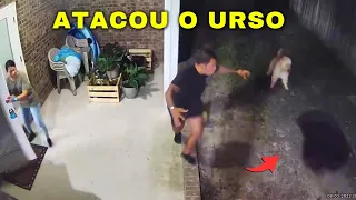 HOMEM ENCARA URSO NEGRO PARA PROTEGER CACHORRO!!!