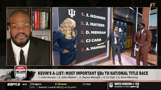 FIRST TAKE | Kevin list MOST IMPORTANT QBs to National title race: 1.  Hoover 2. Mateer 3. Mensah...
