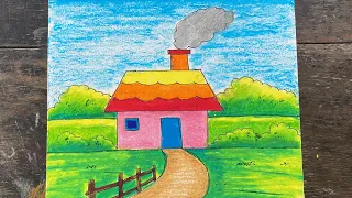 Easy Scenery Drawing For kids | Kids Scenery Drawing with oil pastel | Kids Videos