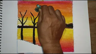 Easy Sunset Drawing | Easy Sunset Scenery Drawing