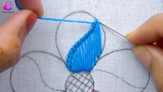 Super Flower Hand Embroidery Open Fluffy Feather Petal Design, Very Lovely Buttonhole Flower Stitch