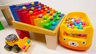 marble Run Race ASMR Wooden Wave Course #6 Rainbow colored stairs