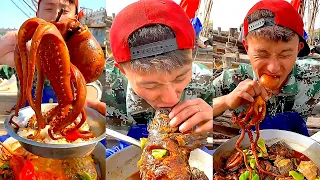 【大食い 】超激辛の生タコ 、中華料理はユニクですね！日本人なら出来ないな。。。！シーフドチャレンジ 、パート กุ้งลายเสือ กุ้งล็อบสเตอร์ ผัดต้มแบบชาวประมง