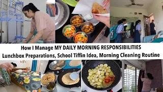 How Do I Manage BUSY MORNINGS | Kids School Lunchbox/Tiffin Idea | Daily Morning Cleaning Routine