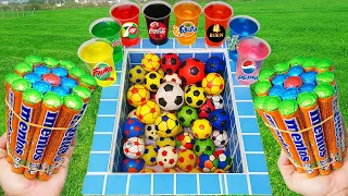 Football VS Coca Cola of Fanta vs Popular Sodas! 7up Fruko Sprite Pepsi Pepsi And Mentos İn The Pool