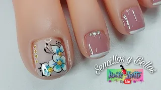 Diseño de uñas Flores turquesa para pie 2 | Uñas decoradas simples y sencillas / Decoración de uñas