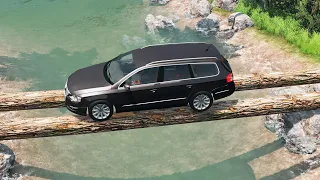 Cars vs Logs Bridge (narrow) - BeamNG.Drive