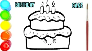 How to draw Birthday cake🎂Easy kids drawing Birthday cake Step By Step🎈Drawing for kids and toddlers