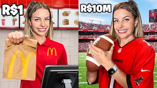 Testei emprego de R$1 vs emprego de R$10.000.000 — a diferença foi absurda!!