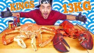 تحدي السلطعون الملك واللوبستر جراد البحر الملك موكبانغ Giant 15lb live Lobster & King Crab Challenge