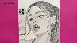 Selfie çeken kız çizimi | Adım adım karakalem çizimi | Abit bozdal çizimleri #girldrawing