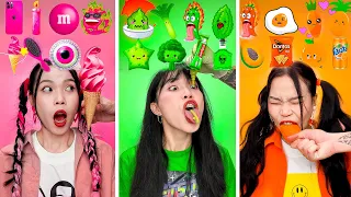 PINK  vs GREEN vs ORANGE FOOD | Eating Only ONE COLOR CHALLENGE 🌸🦖🥕