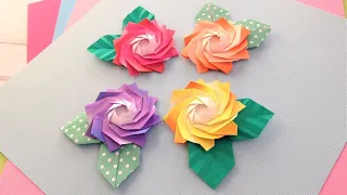 折り紙 1枚でバラの花 立体 平面 折り方 Origami rose flower tutorial（NiceNo1）