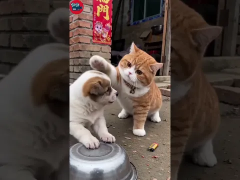 Funny puppy and kitten playing with firecrackers together😂