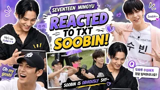 Seventeen Mingyu reacted his reaction on TXT Soobin! #mingyu #soobin #seventeen #txt #세븐틴 #투모로우바이투게더