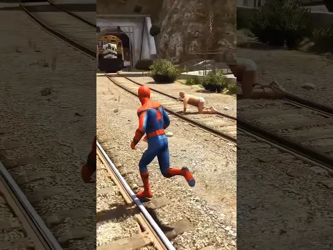 انقذت الطفل الصغير من قدام القطر في لعبة GTA مود سبايدر مان للموبايل هتموت من الضحك 😂♥️