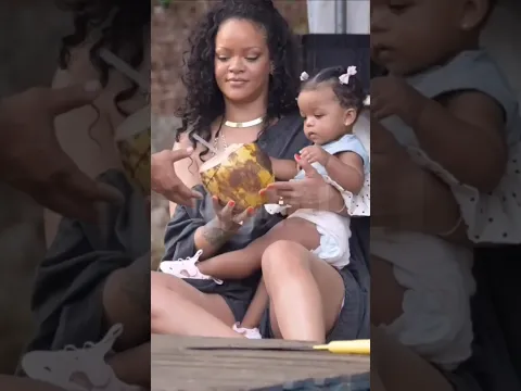 Rihanna at a coconut stand with her kids in Barbados recently 🥹
