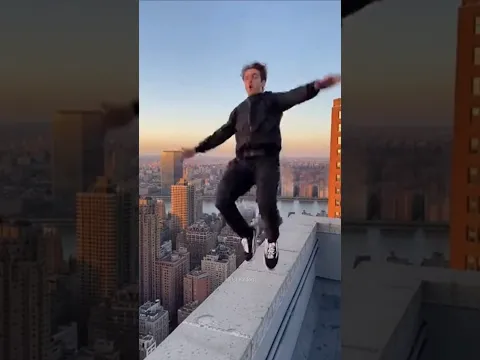 Dangerous parkour moments on the rooftop