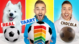 REAL, TAART OF CHOCOLADE! *Voedsel Challenge* Met Rutger & Paco