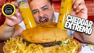 LANCHE COM SERINGA DE CHEDDAR GIGANTE | DESAFIO VALENDO R$ 500,00