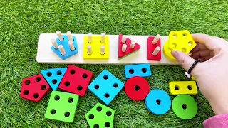 Let’s Learn Shapes and Colors with W.Blocks🟪🟨🟥and Twins Giraffe🦒💙🩷#preschool