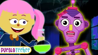 Pueblo Teehee | Familia de dedos de robot esqueleto | Canciones espeluznantes para niños | ¡NUEVO!